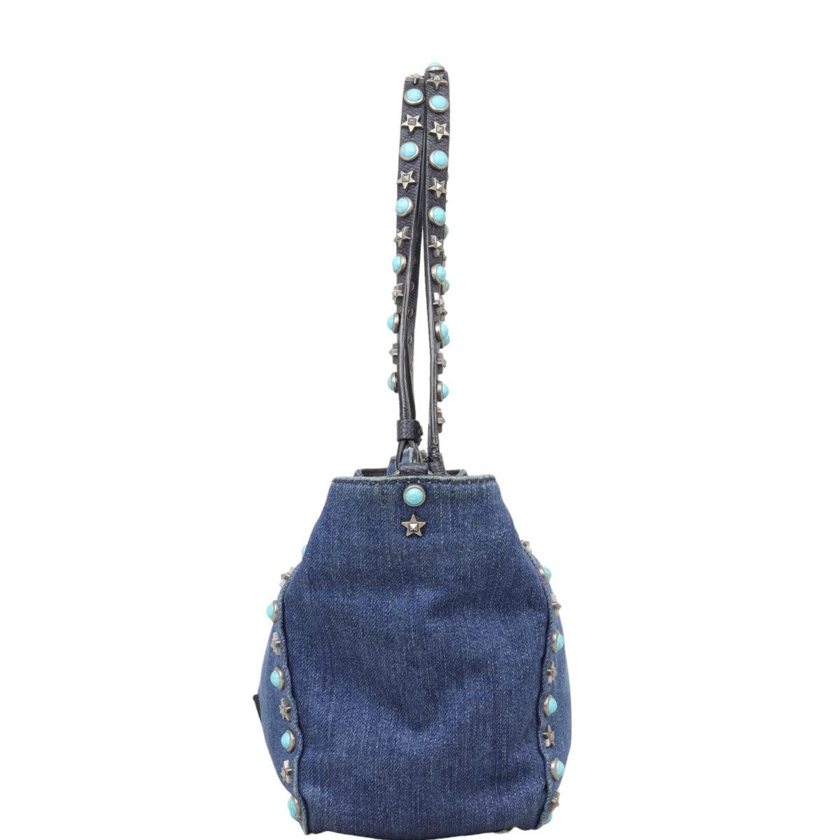 Valentino Rolling Rockstud Tote Small Denim