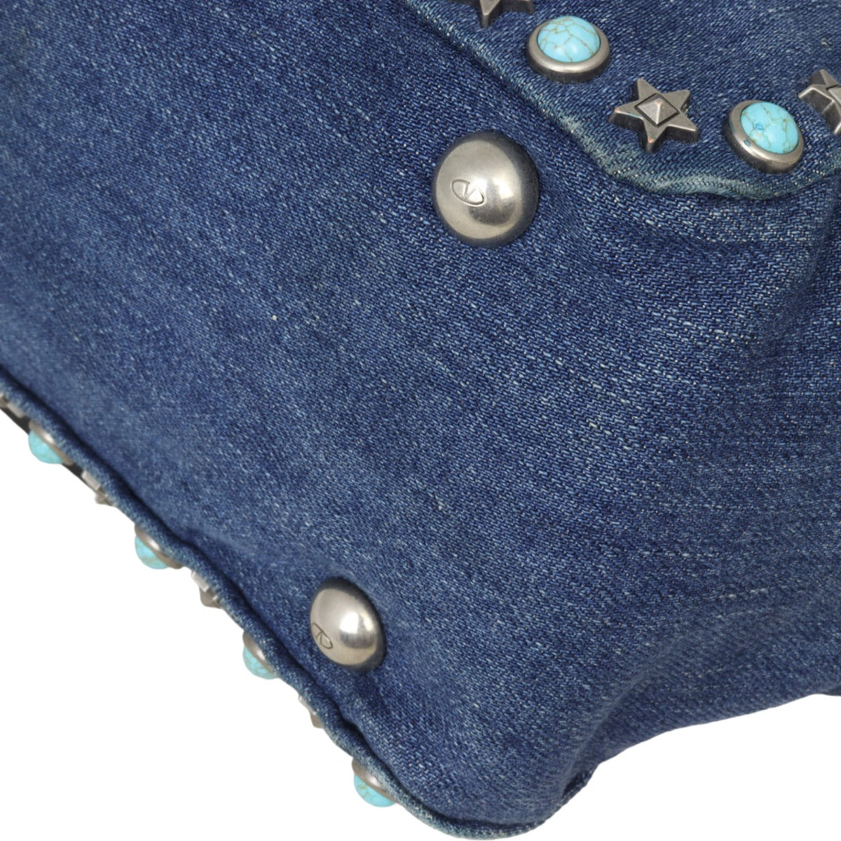 Valentino Rolling Rockstud Tote Small Denim