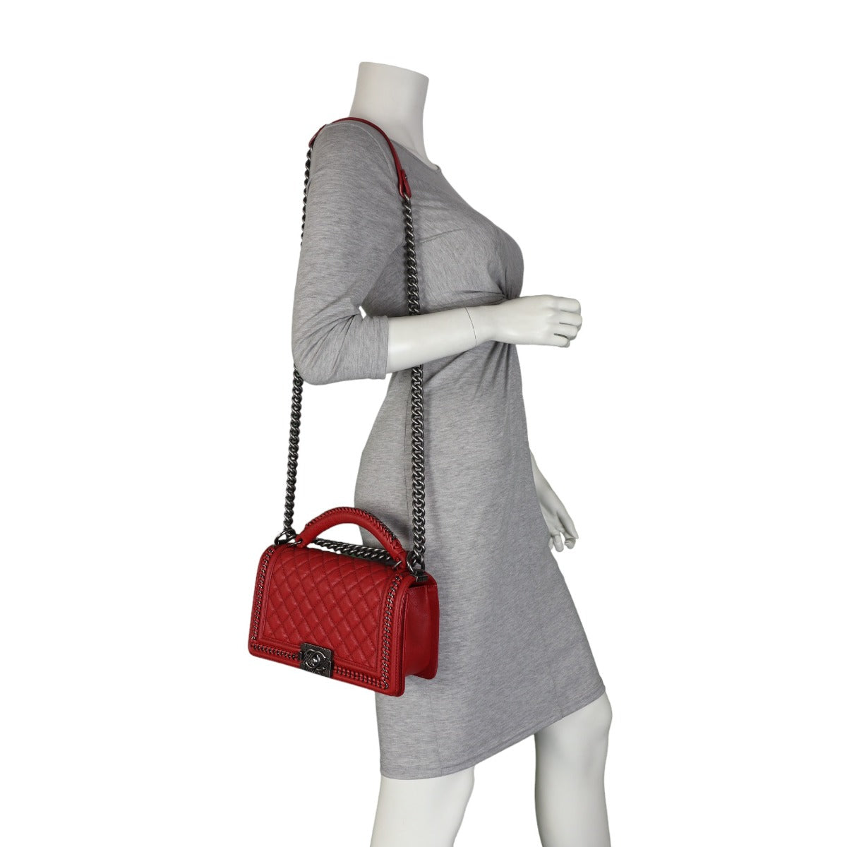 Chanel Boy Paris-Rome Chain Top Handle Old Medium | Red