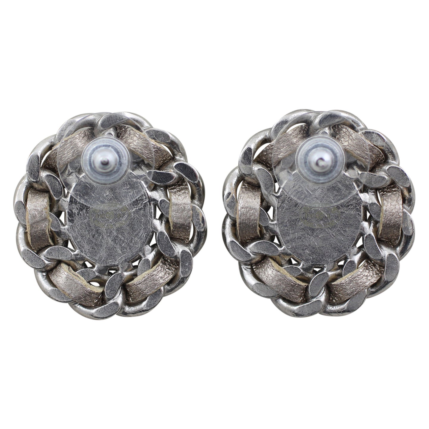 Chanel CC Leather Woven Chain Earrings Back