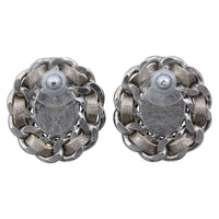 Chanel CC Leather Woven Chain Earrings Back