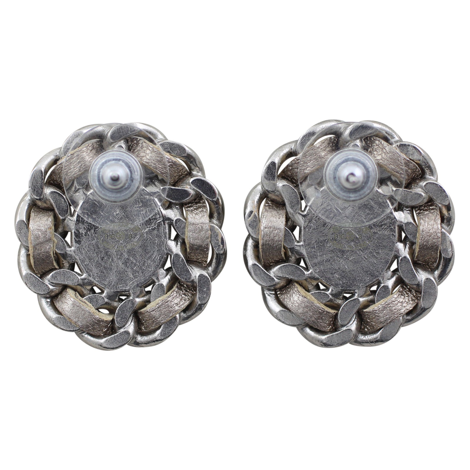 Chanel CC Leather Woven Chain Earrings Back