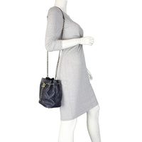 Chanel Quilted CC Drawstring Bucket Bag | Dark Navy