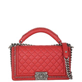 Chanel Boy Paris-Rome Chain Top Handle Old Medium | Red