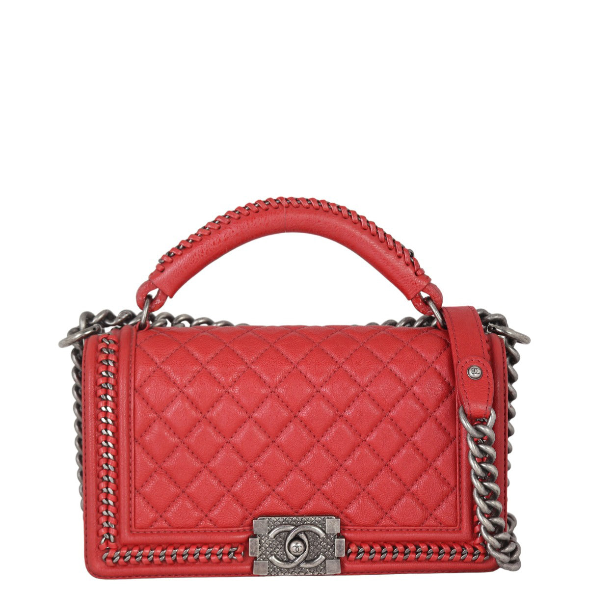 Chanel Boy Paris-Rome Chain Top Handle Old Medium | Red