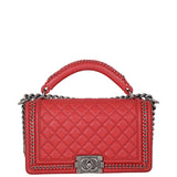 Chanel Boy Paris-Rome Chain Top Handle Old Medium | Red