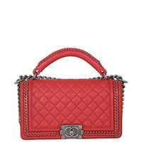 Chanel Boy Paris-Rome Chain Top Handle Old Medium | Red