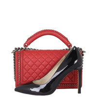 Chanel Boy Paris-Rome Chain Top Handle Old Medium | Red