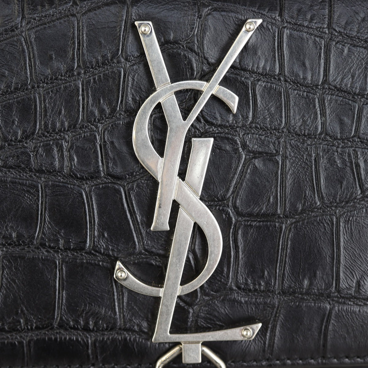 Saint Laurent Kate Tassel Chain Bag Small Croc-Embossed Hardware