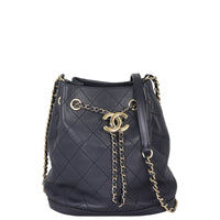 Chanel Quilted CC Drawstring Bucket Bag | Dark Navy