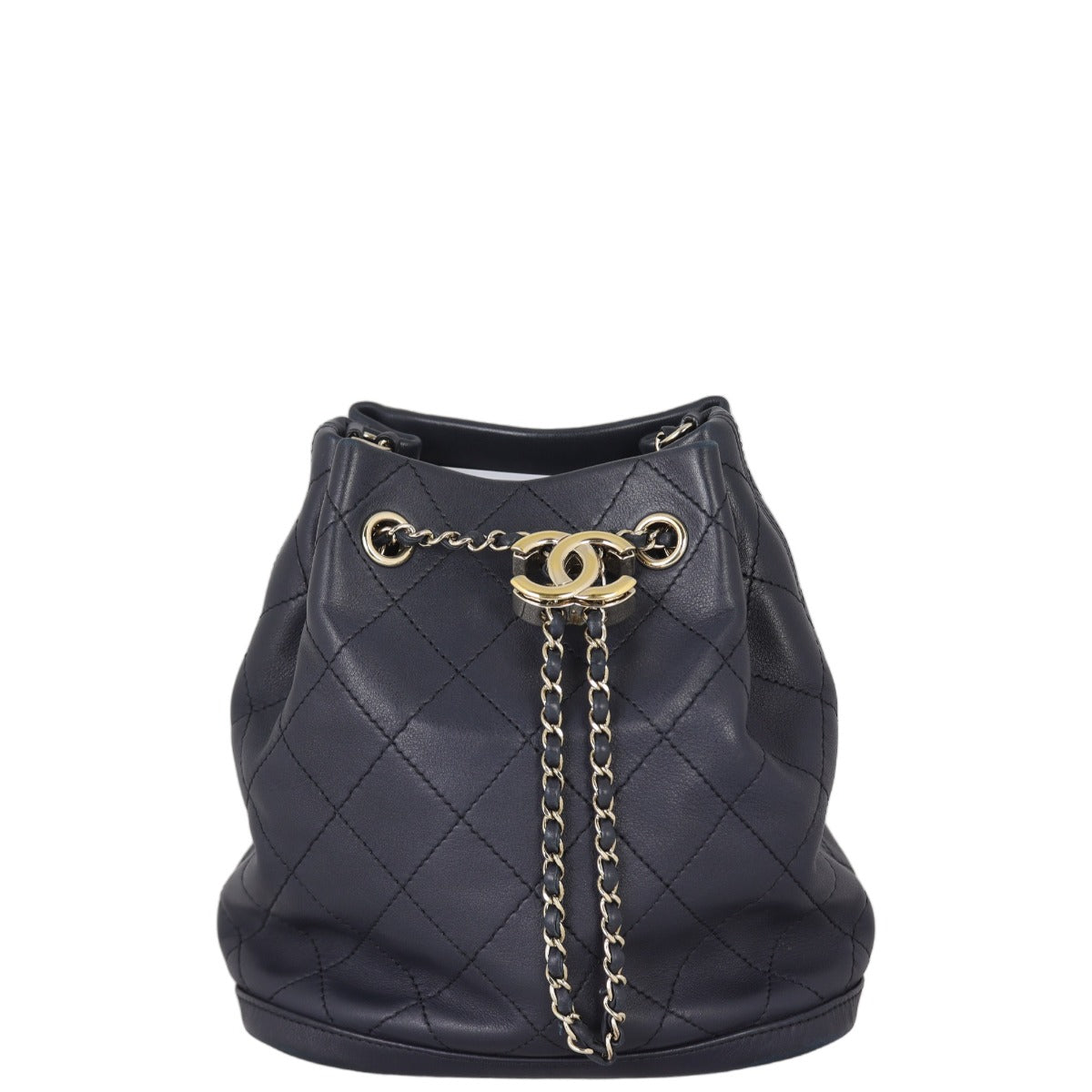 Chanel Quilted CC Drawstring Bucket Bag | Dark Navy
