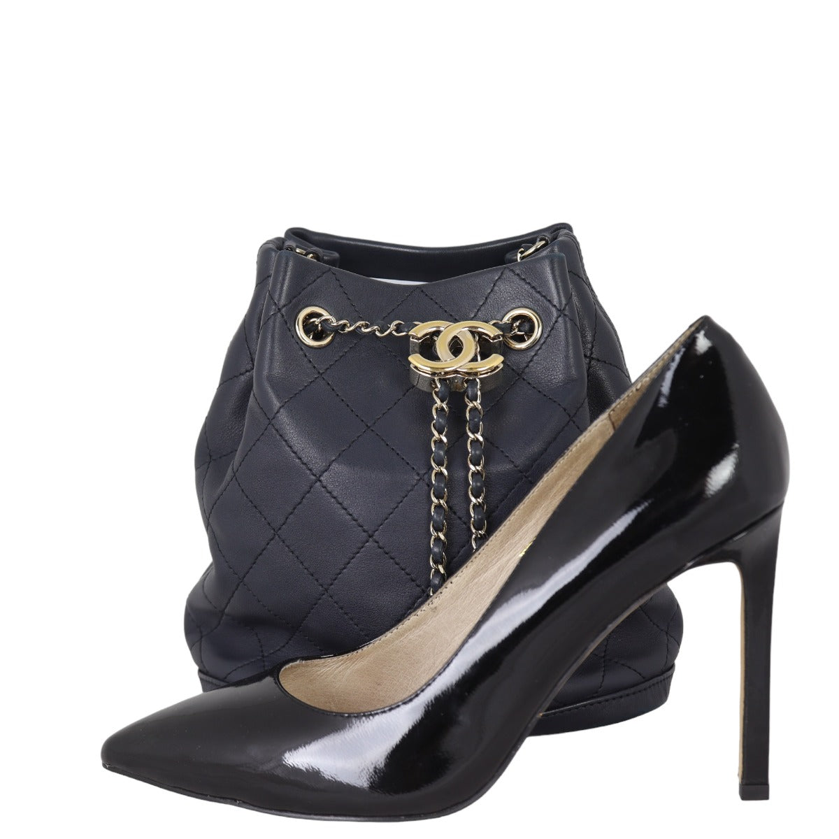 Chanel Quilted CC Drawstring Bucket Bag | Dark Navy