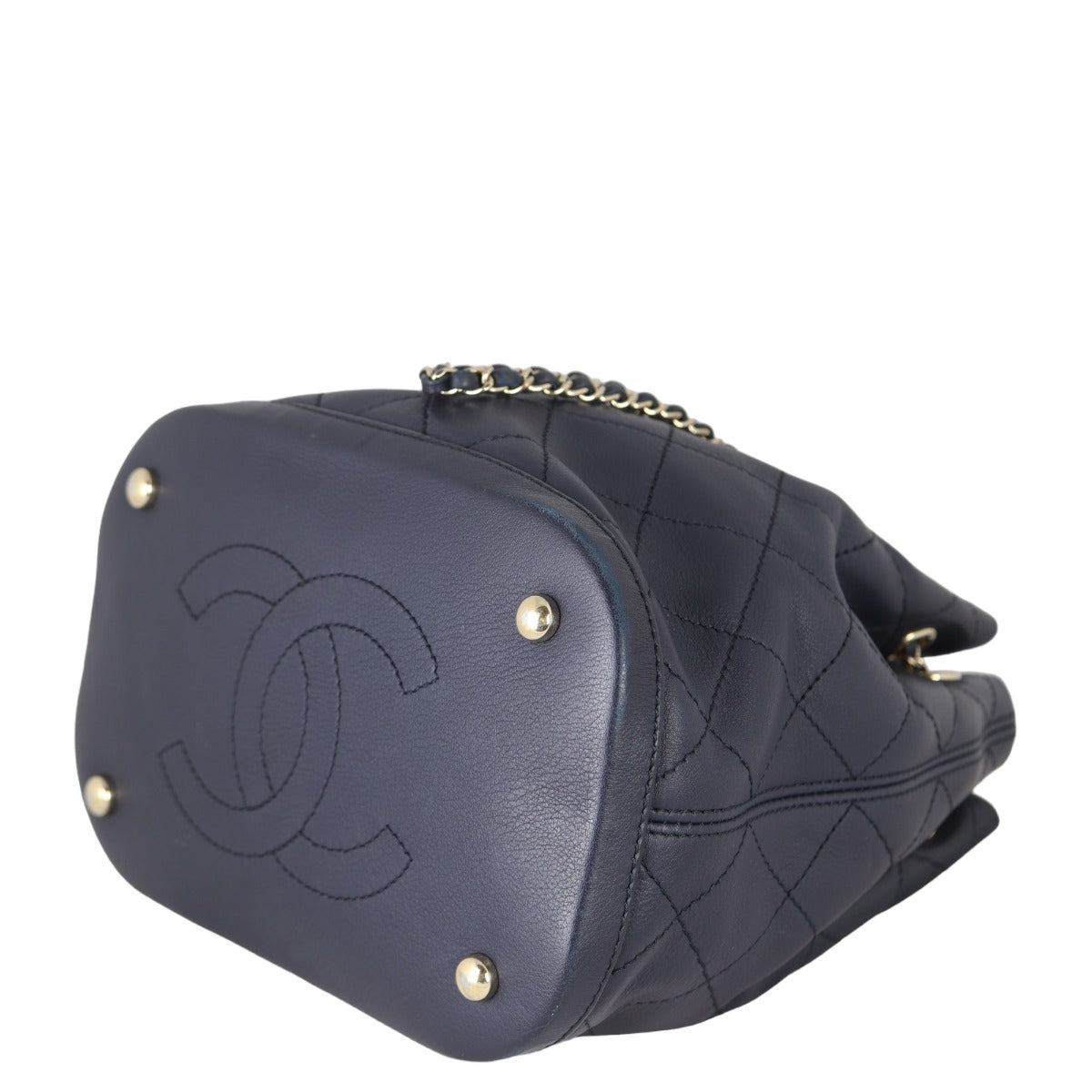 Chanel Quilted CC Drawstring Bucket Bag | Dark Navy