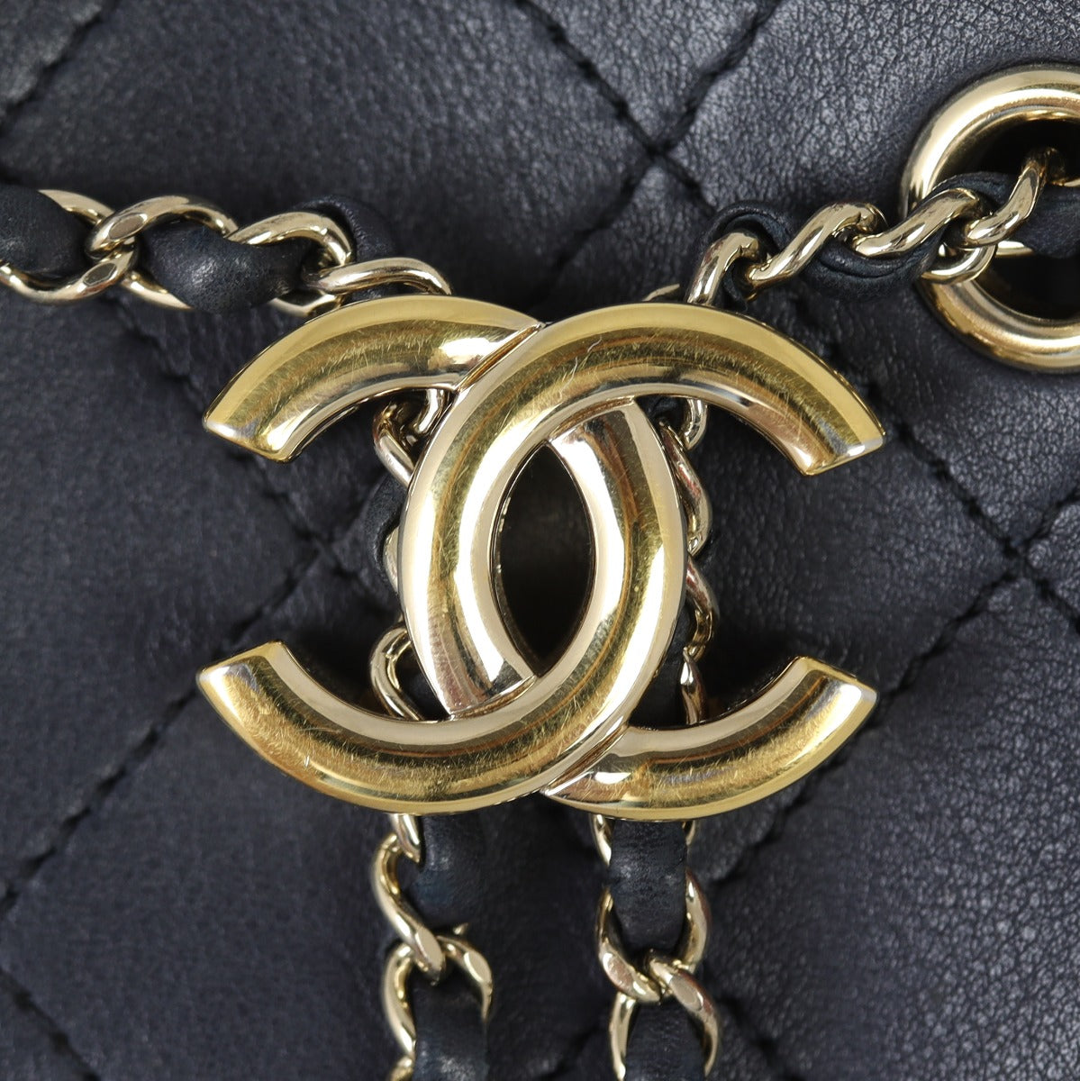 Chanel Quilted CC Drawstring Bucket Bag | Dark Navy