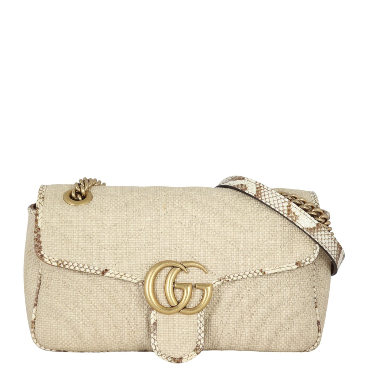 Gucci GG Marmont Matelasse Small Shoulder Bag Raffia Python