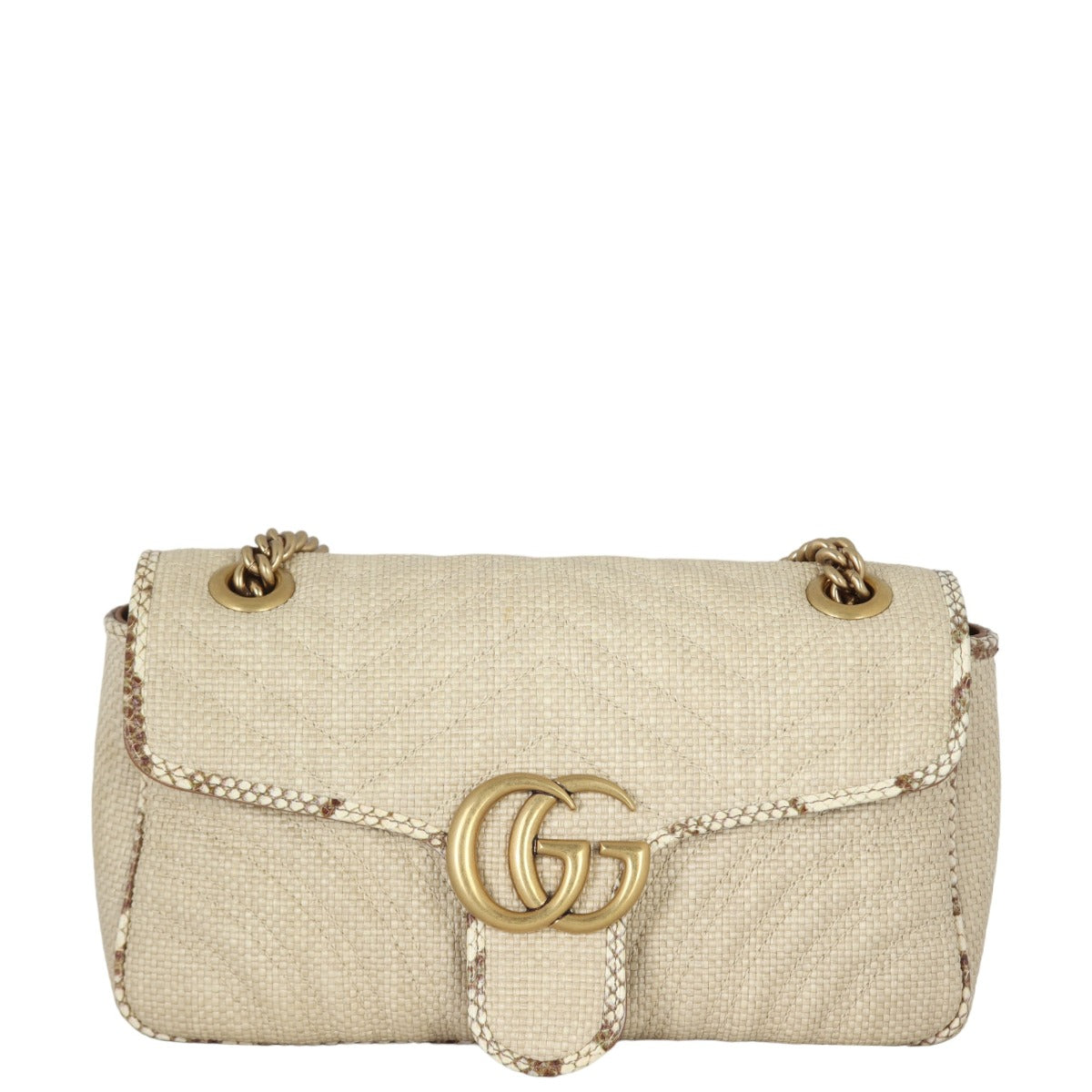 Gucci GG Marmont Matelasse Small Shoulder Bag Raffia Python