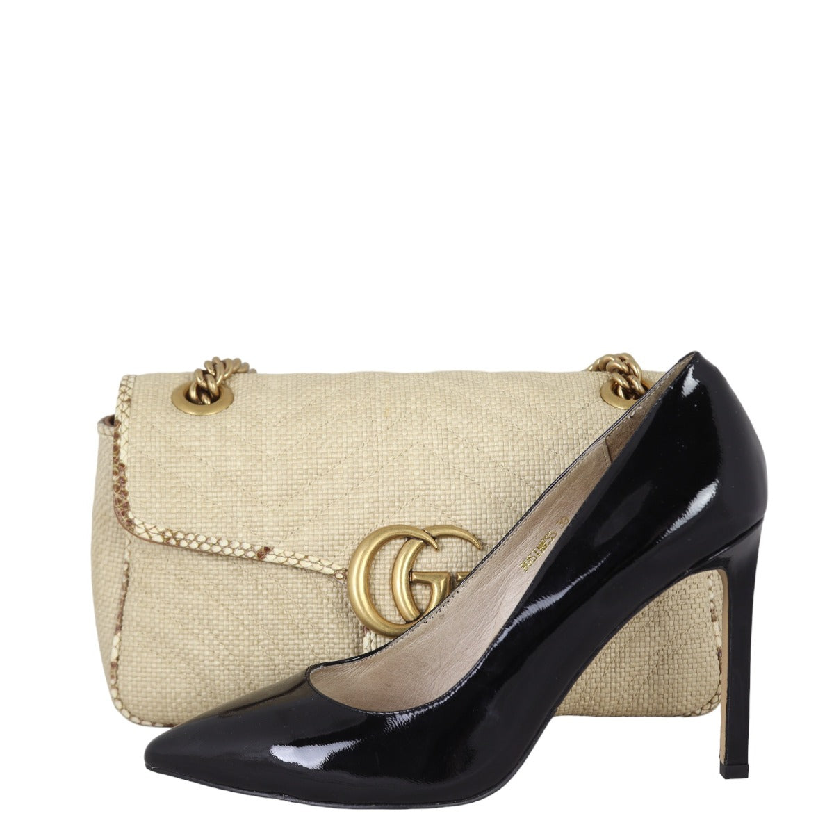 Gucci GG Marmont Matelasse Small Shoulder Bag Raffia Python