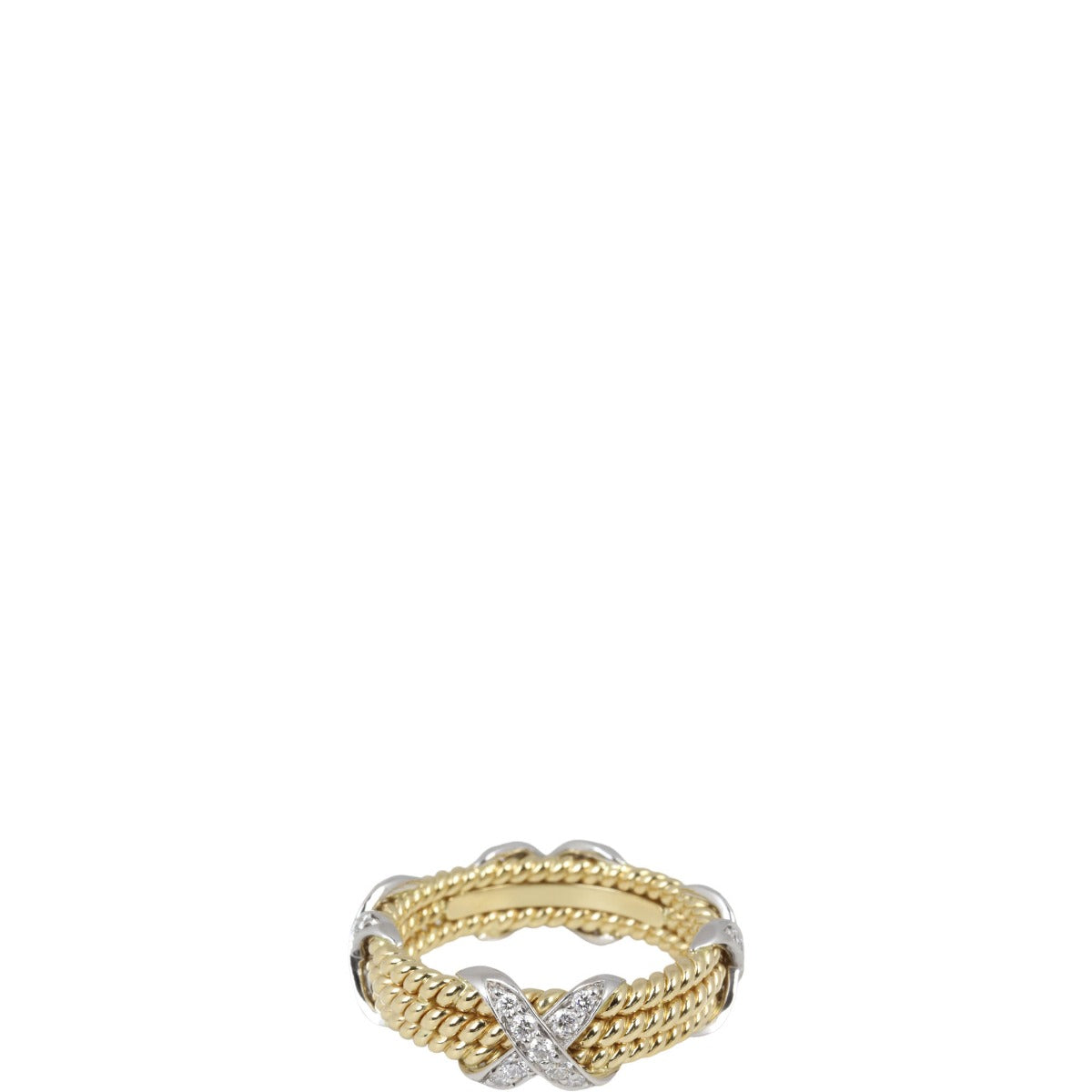 Tiffany & Co Schlumberger Rope Three Row X 18K Yellow Gold Platinum Diamond Ring