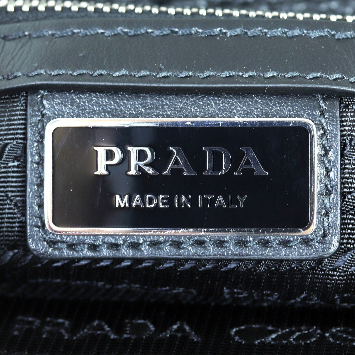 Prada Triangle Leather Shoulder Bag Interior Stamp