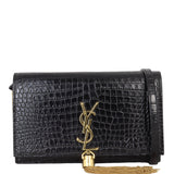 Saint Laurent Kate Tassel Chain Wallet Croc-Embossed