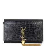 Saint Laurent Kate Tassel Chain Wallet Croc-Embossed