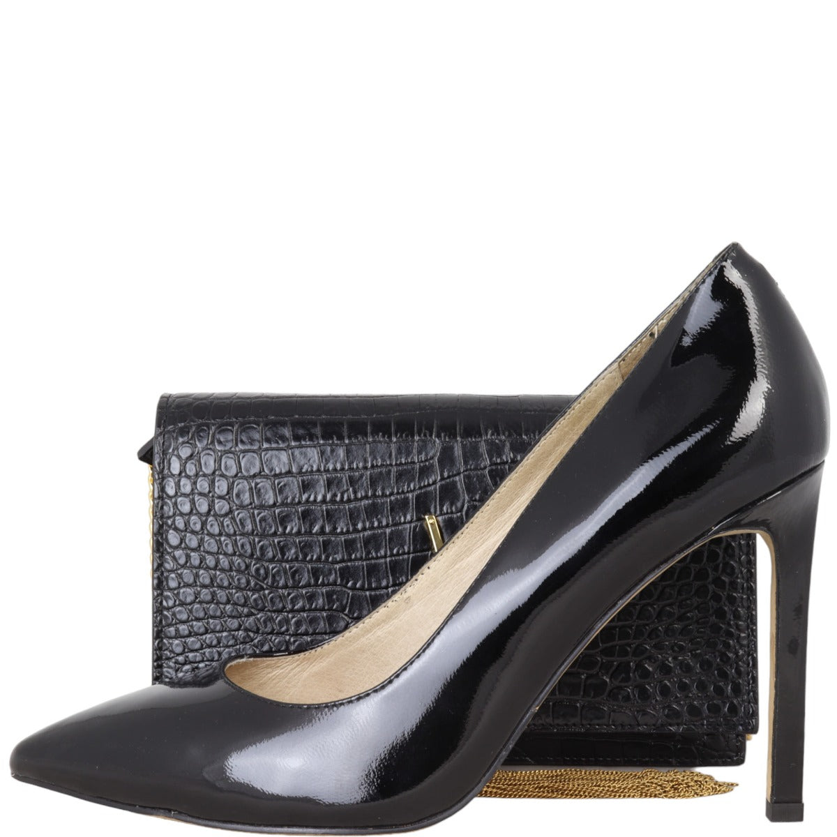 Saint Laurent Kate Tassel Chain Wallet Croc-Embossed