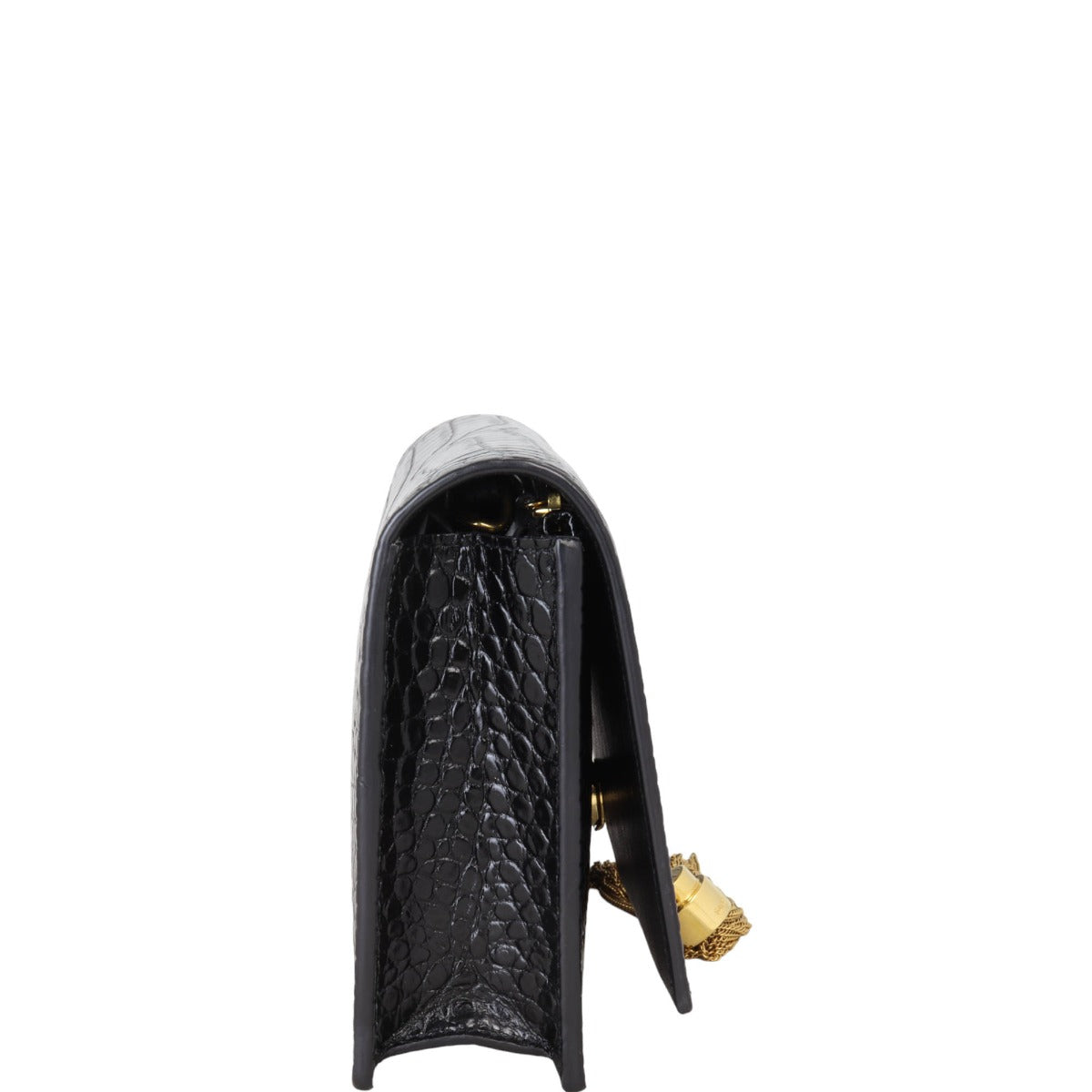 Saint Laurent Kate Tassel Chain Wallet Croc-Embossed
