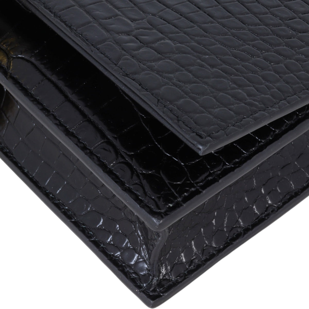 Saint Laurent Kate Tassel Chain Wallet Croc-Embossed