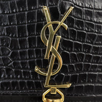 Saint Laurent Kate Tassel Chain Wallet Croc-Embossed