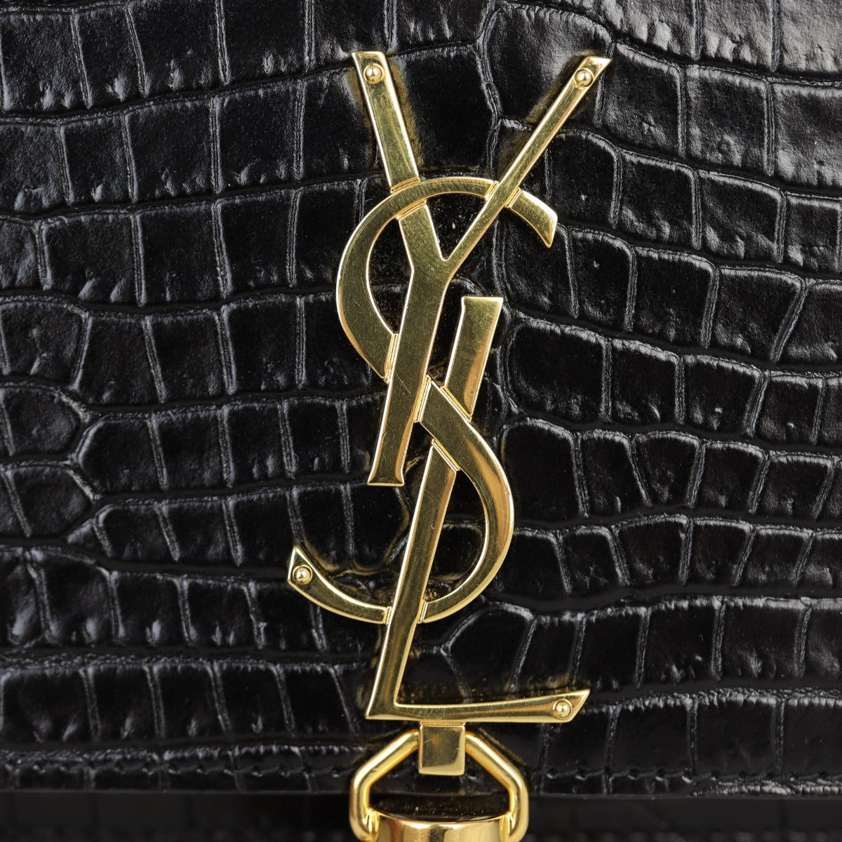 Saint Laurent Kate Tassel Chain Wallet Croc-Embossed