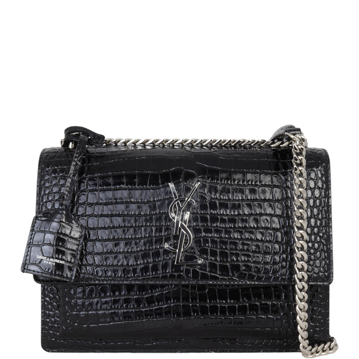Saint Laurent Sunset Medium Croc-Embossed