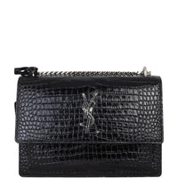Saint Laurent Sunset Medium Croc-Embossed