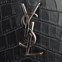 Saint Laurent Kate Chain Wallet Croc-Embossed Hardware