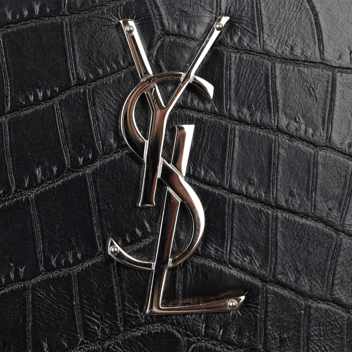 Saint Laurent Kate Chain Wallet Croc-Embossed Hardware