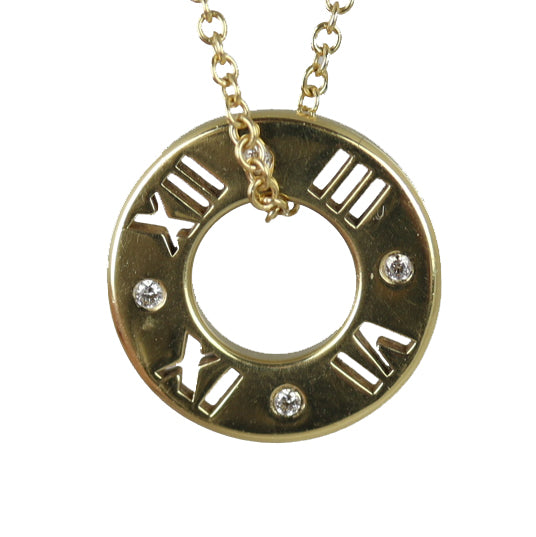 Tiffany & Co. Atlas Pierced Pendant 18k Yellow Gold Diamond Necklace