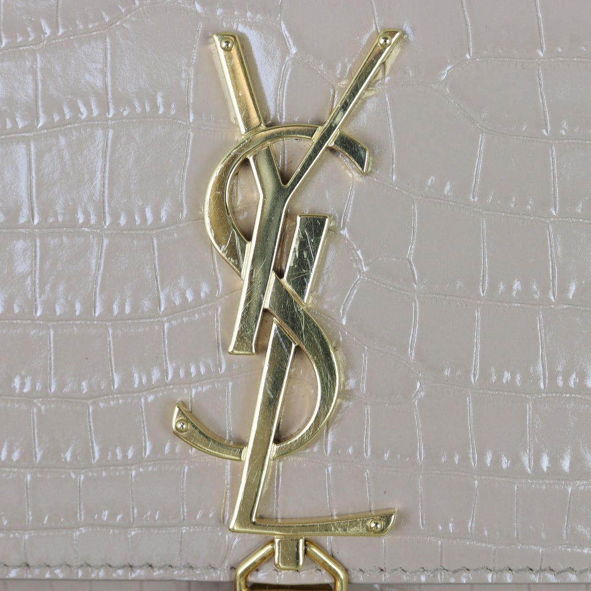 Saint Laurent Kate Tassel Chain Bag Small Croc-Embossed Hardware