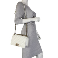 Chanel Boy Old Medium | White Caviar