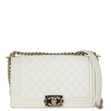 Chanel Boy Old Medium | White Caviar