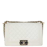 Chanel Boy Old Medium | White Caviar