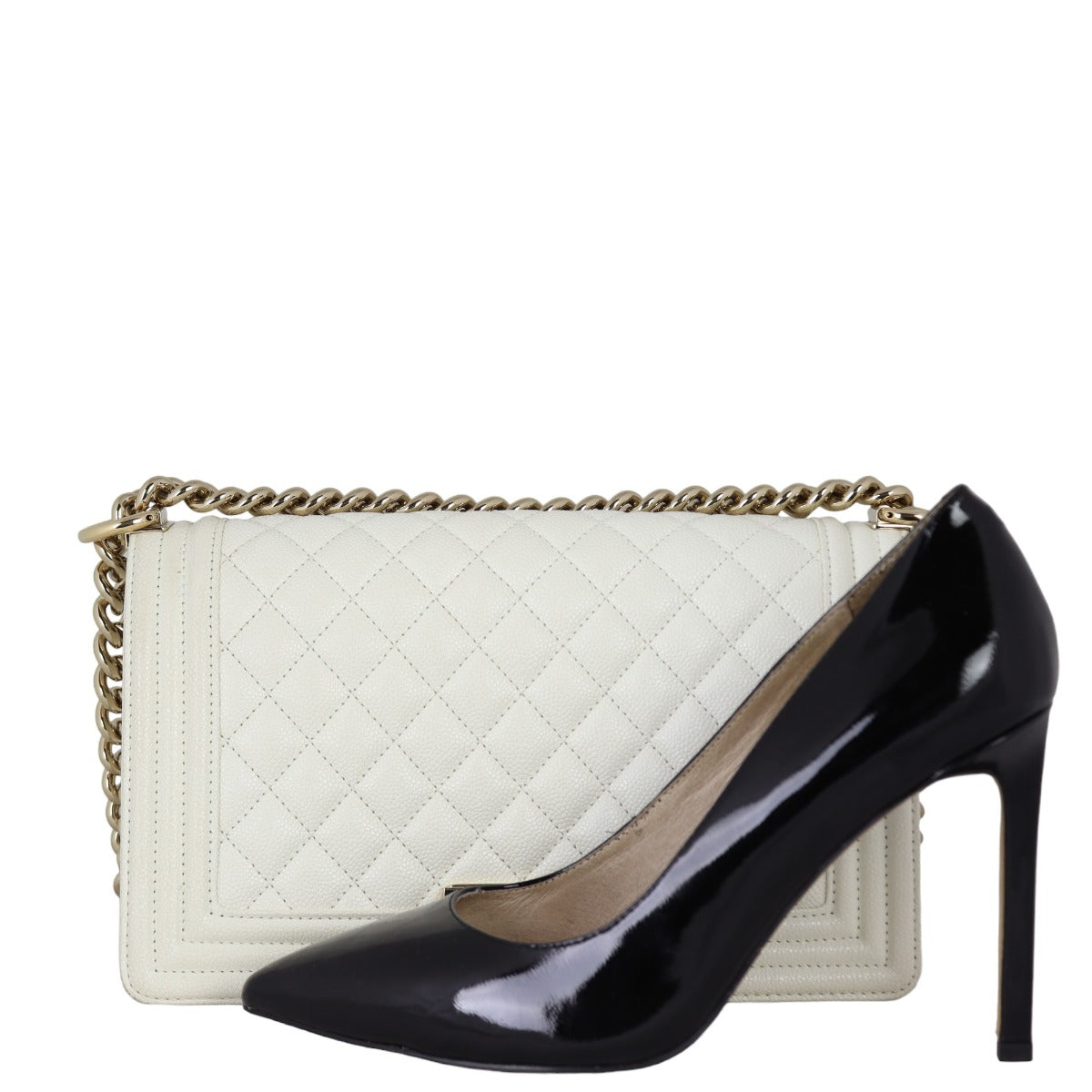 Chanel Boy Old Medium | White Caviar