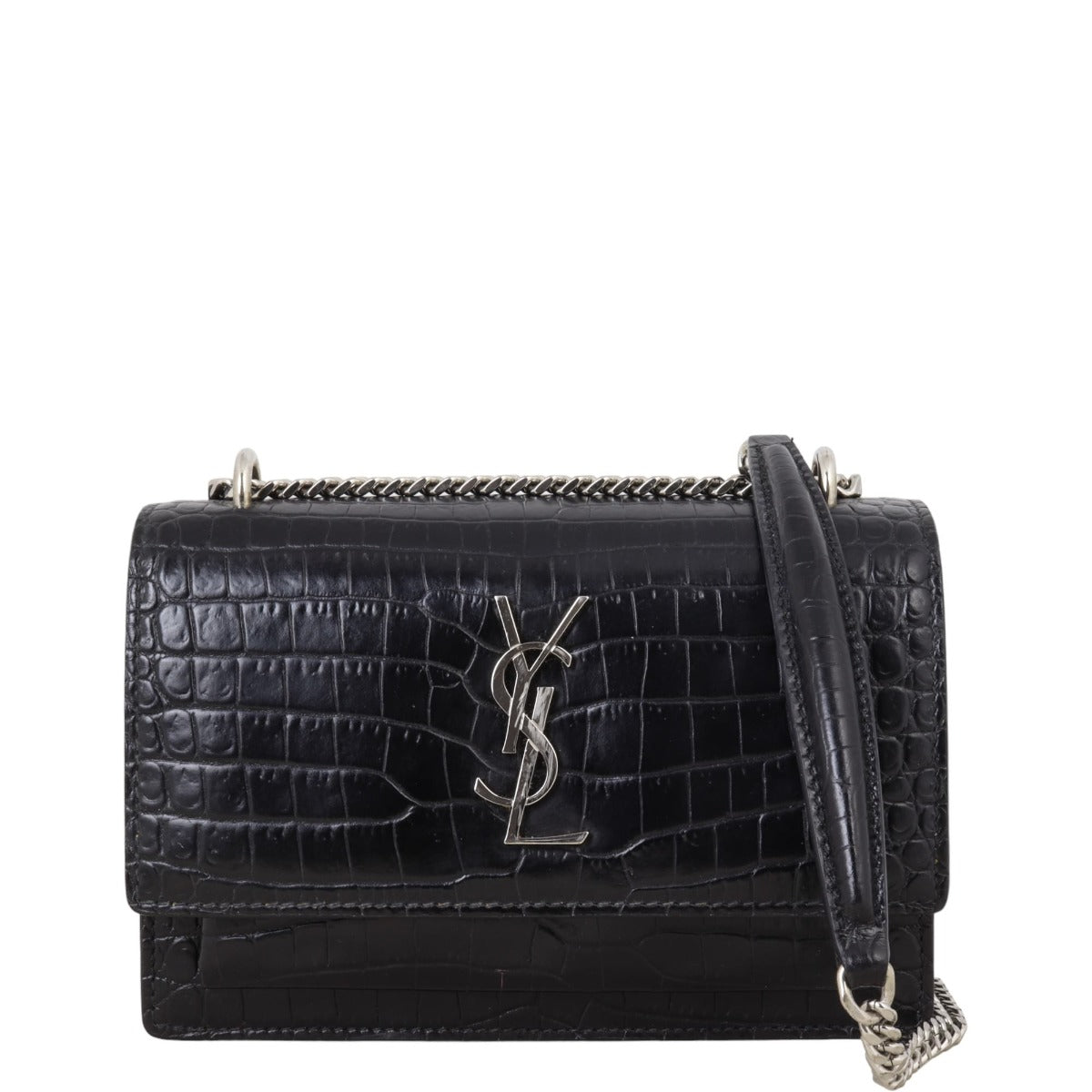 Saint Laurent Sunset Chain Wallet Croc-Embossed