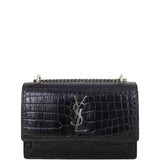 Saint Laurent Sunset Chain Wallet Croc-Embossed