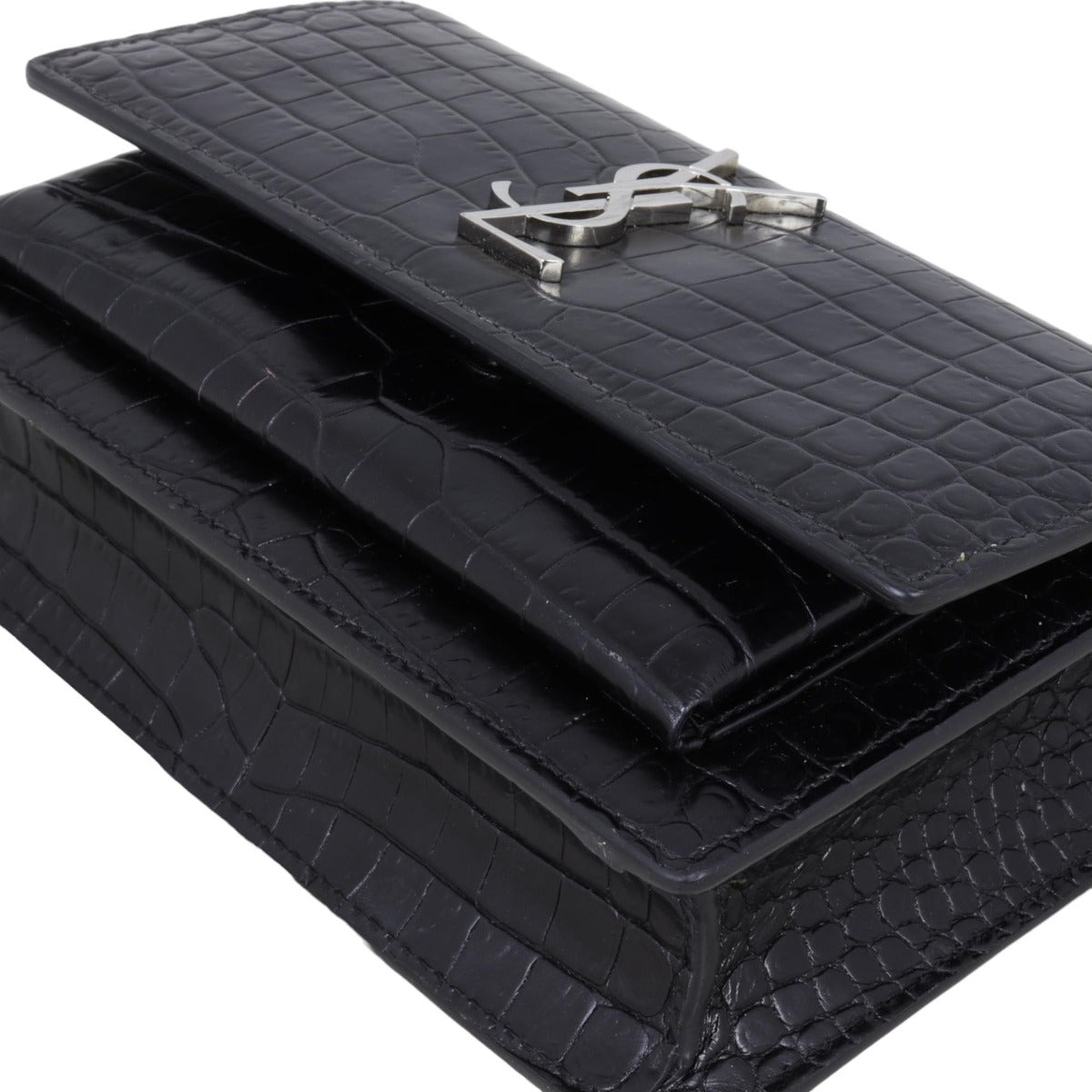 Saint Laurent Sunset Chain Wallet Croc-Embossed