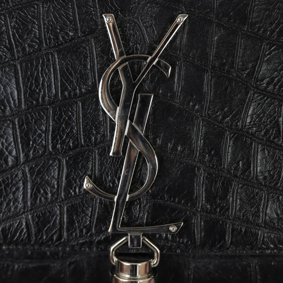 Saint Laurent Kate Tassel Chain Bag Medium Croc-Embossed Hardware