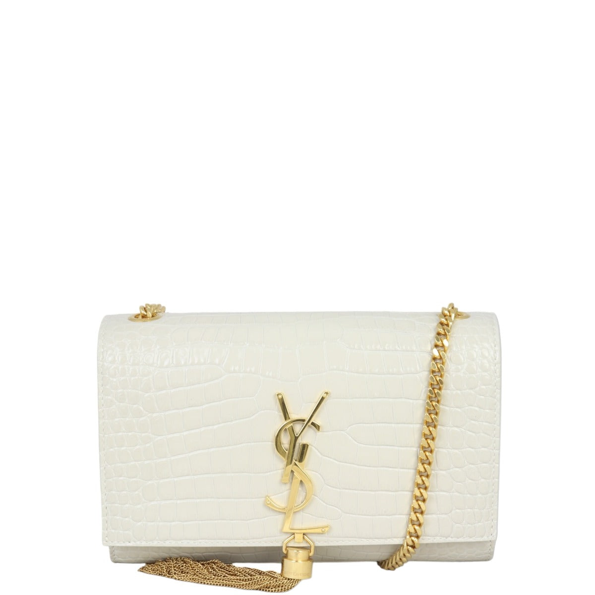 Saint Laurent Kate Tassel Chain Bag Small Croc-Embossed