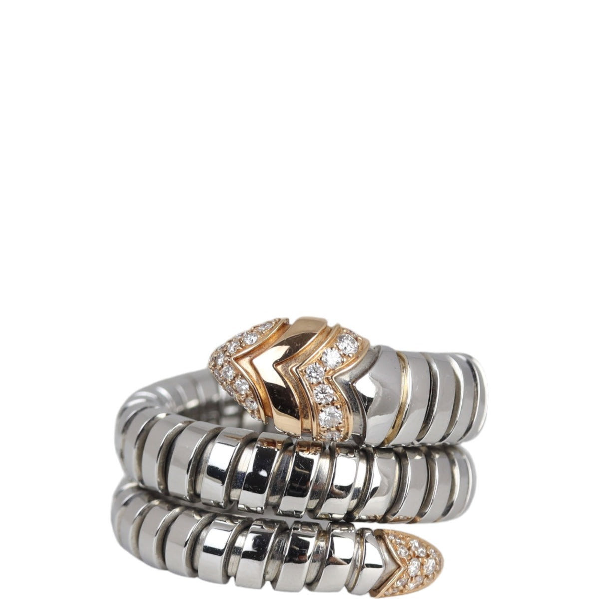 Bvlgari Serpenti Tubogas Spiral Steel 18k Rose Gold Diamond Ring