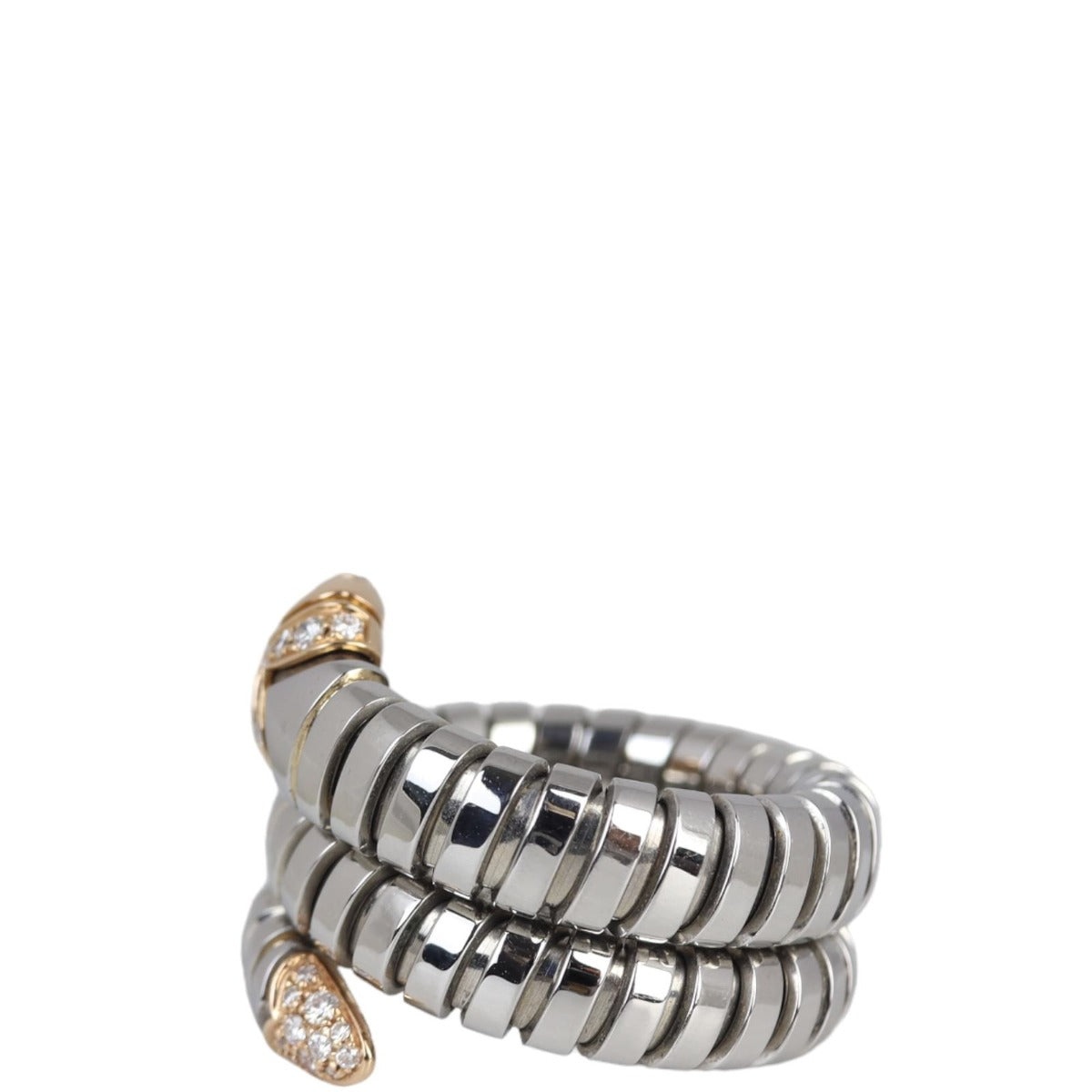 Bvlgari Serpenti Tubogas Spiral Steel 18k Rose Gold Diamond Ring