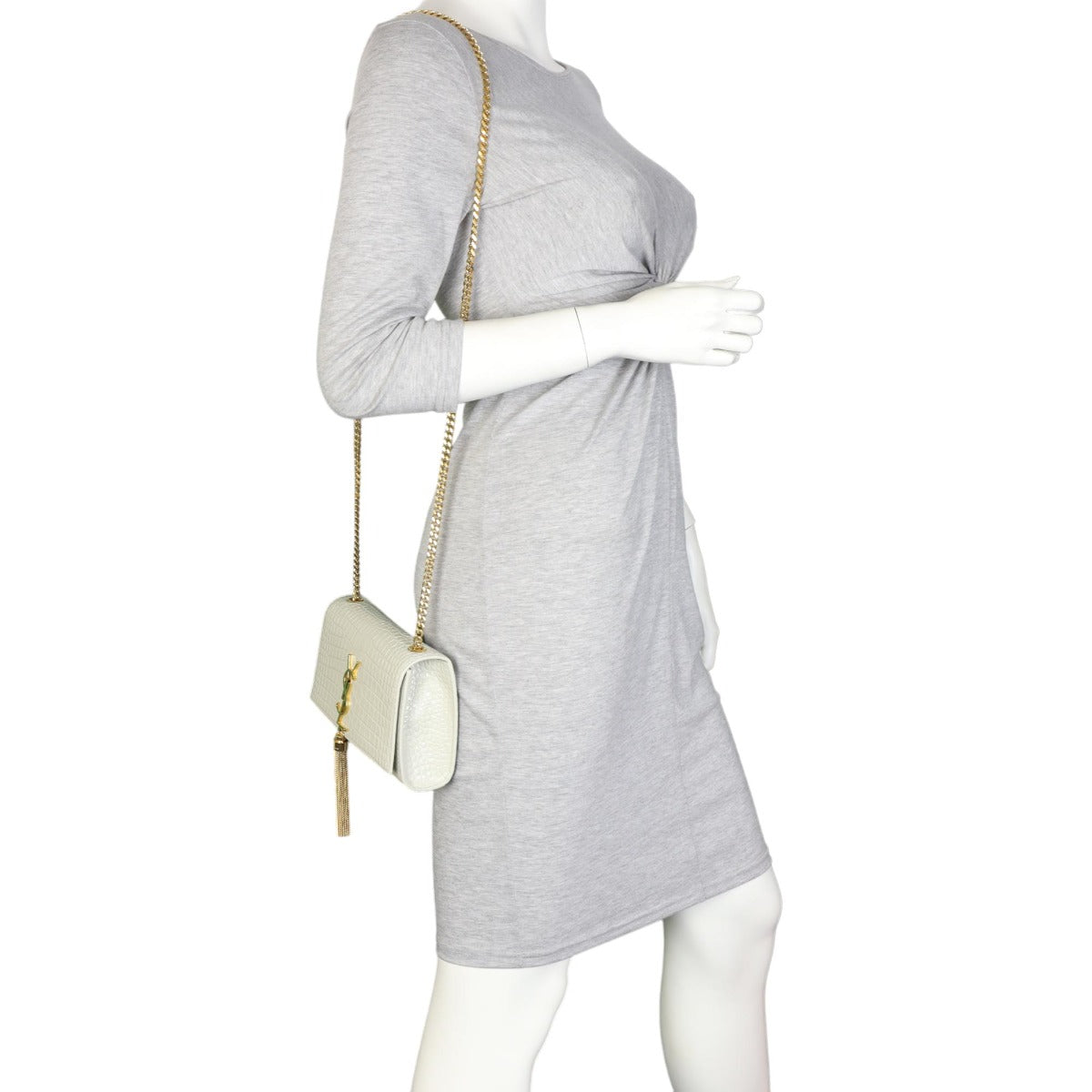 Saint Laurent Kate Tassel Chain Bag Small Croc-Embossed