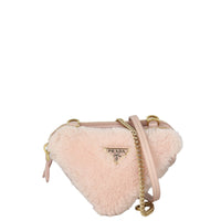 Prada Triangle Saffiano Shearling Mini Bag