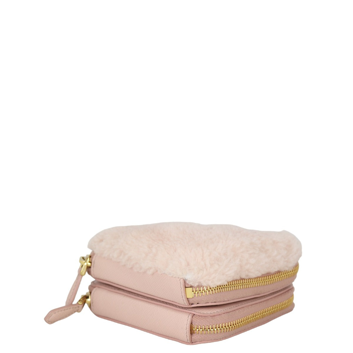 Prada Triangle Saffiano Shearling Mini Bag